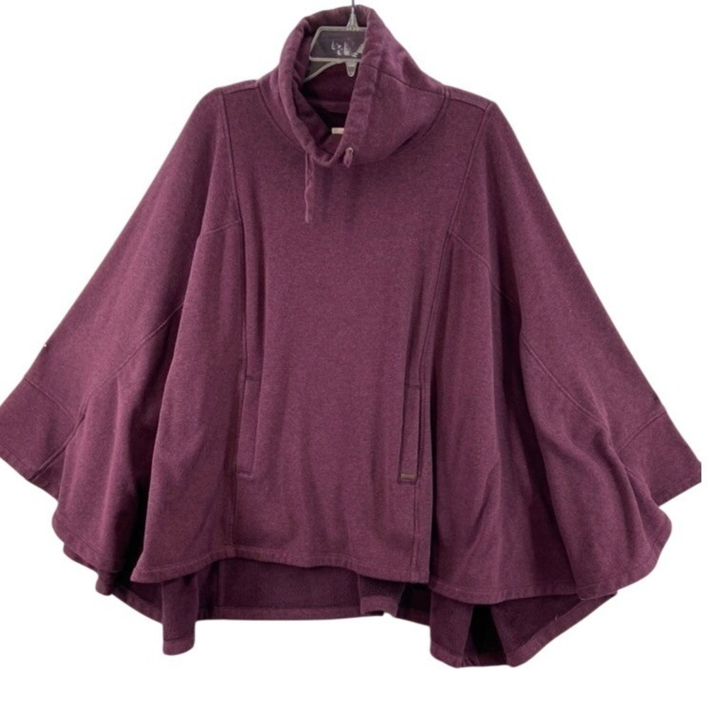 UGG Poncho Women M/L Burgundy Plum Funnel Neck Fleece Cape Pullover Pockets